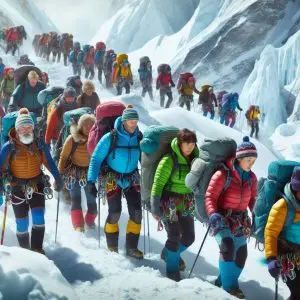 Mountain Everest Climbers on way to Summit