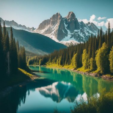 Majestic mountainscape bathed in sunlight