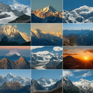 Imagen of A collage of mountain ranges from around the world, including the Himalayas, Andes, Rockies, and Alps